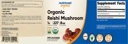 Label for Organic Reishi Mushroom 1 g Unflavored