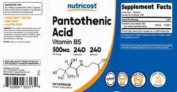 Label for Pantothenic Acid 500 mg