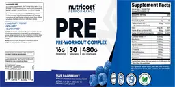 Label for PRE Pre-Workout Complex Blue Raspberry