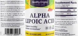 Label for Alpha Lipoic Acid 600 mg