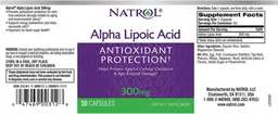 Label for Alpha Lipoic Acid 300 mg