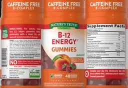 Label for B-12 Energy Gummies Natural Peach Raspberry Flavor