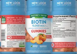 Label for Biotin 10,000 mcg Gummies Natural Peach Flavor