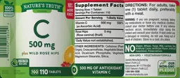Label for C 500 mg plus Wild Rose Hips