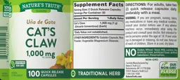 Label for Cat's Claw 1,000 mg