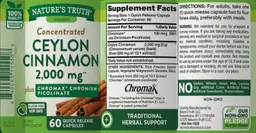 Label for Ceylon Cinnamon 2,000 mg plus Chromax Chromium Picolinate