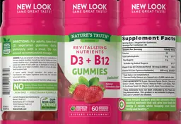 Label for D3 + B12 Gummies Natural Strawberry Flavor