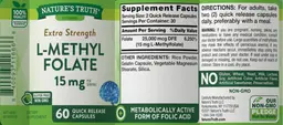 Label for Extra Strength L-Methyl Folate 15 mg