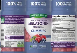Label for Extra Strength Melatonin 10 mg Gummies Natural Berry Flavor