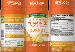 Label for Extra Strength Vitamin D3 2,000 IU (50 mcg) Gummies Natural Pineapple Flavor