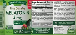 Label for Fast Dissolve Melatonin 3 mg Natural Berry Flavor