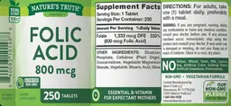 Label for Folic Acid 800 mcg