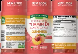 Label for High Potency Vitamin D3 5,000 IU (125 mcg) Gummies Natural Peach Flavor