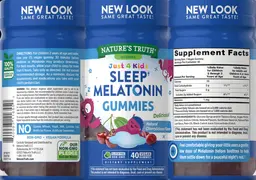 Label for Just 4 Kids Sleep Melatonin Gummies Natural Cherrylicious Flavor