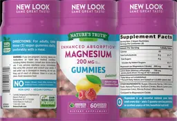 Label for Magnesium 200 mg Gummies Natural Lemon Raspberry Flavor