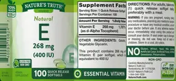 Label for Natural E 268 mg (400 IU)