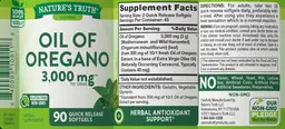 Label for Oil of Oregano 3,000 mg