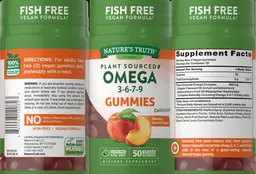 Label for Omega 3-6-7-9 Gummies Natural Peach Flavor