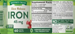 Label for Slow Release Iron 45 mg