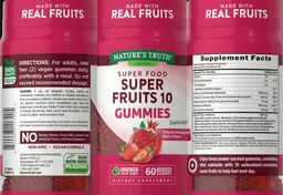 Label for Super Fruits 10 Gummies Natural Pomegranate Berry Flavor