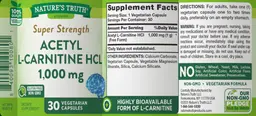 Label for Super Strength Acetyl L-Carnitine HCl 1,000 mg