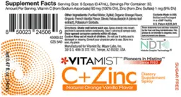 Label for C + Zinc Natural Orange Vanilla Flavor