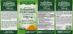 Label for Turmeric Curcumin Complex 1,500 mg plus Black Pepper Extract, Olive Leaf & Tart Cherry