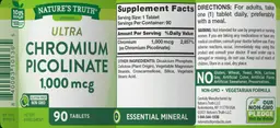 Label for Ultra Chromium Picolinate 1,000 mcg