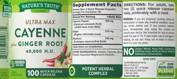 Label for Ultra Max Cayenne 40,000 H.U. plus Ginger Root