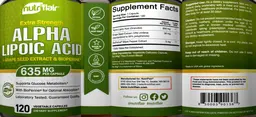 Label for Alpha Lipoic Acid 635 mg