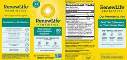 Label for Probiotics Occasional Constipation Support 20 Billion CFU