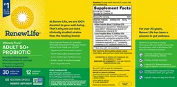 Label for Ultimate Flora Adult 50+ Probiotic 30 Billion