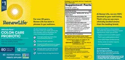 Label for Ultimate Flora Colon Care Probiotic