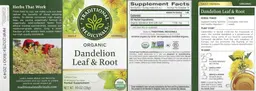 Label for Organic Dandelion Leaf & Root