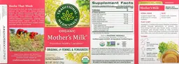 Label for Organic Mother's Milk Original with Fennel and Fenugreek
