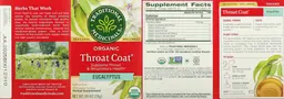 Label for Organic Throat Coat Eucalyptus