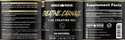 Label for Creatine Carnage Au Naturel Naturally Light Vanilla Flavored