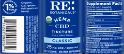 Label for Hemp CBD Tincture Classic 25 mg