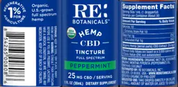 Label for Hemp CBD Tincture Peppermint 25 mg