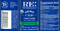Label for Hemp CBD Tincture Peppermint 25 mg