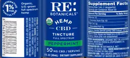 Label for Hemp CBD Tincture Peppermint 50 mg
