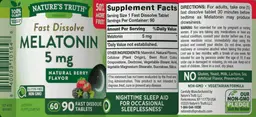 Label for Fast Dissolve Melatonin 5 mg Natural Berry Flavor
