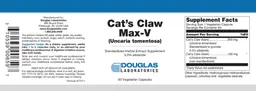 Label for Cat's Claw Max-V (Uncaria Tomentosa)