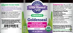Label for Organic Goldenseal Extract