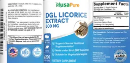 Label for DGL Licorice Extract 500 mg