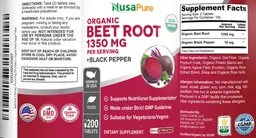 Label for Organic Beet Root 1350 mg