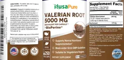 Label for Valerian Root 5000 mg + BioPerine
