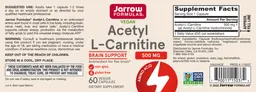 Label for Acetyl L-Carnitine 500 mg