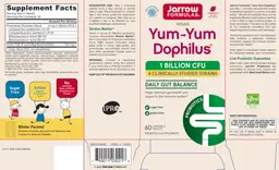 Label for Yum-Yum Dophilus 1 Billion CFU Raspberry