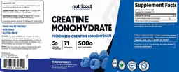 Label for Creatine Monohydrate 5 g Blue Raspberry